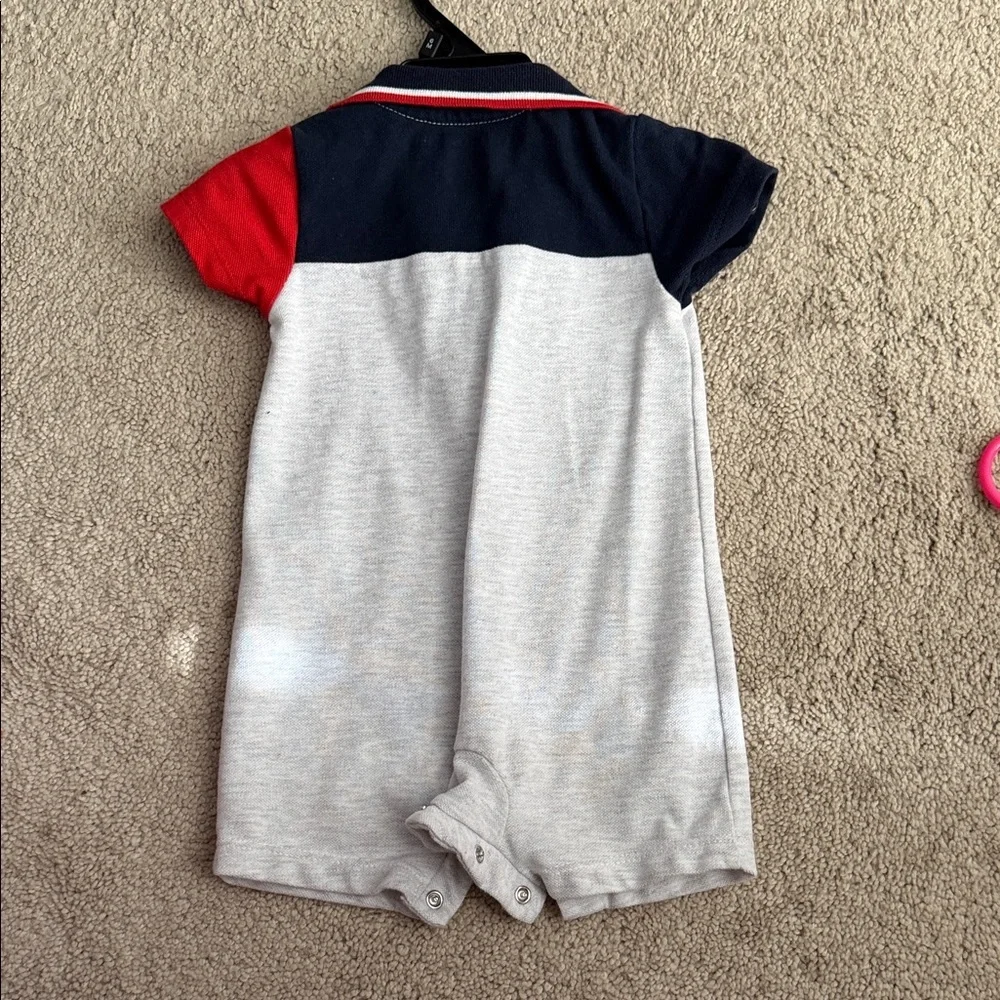 Tommy Hilfiger Infant Polo Romper - Gray, Red, and Navy